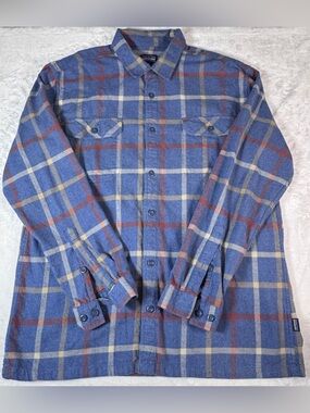 Patagonia Men’s XL Organic Cotton Flannel Shirt Blue Plaid Style 42400